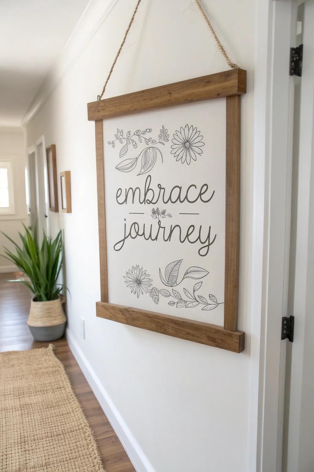 Find daily inspiration with a beautifully stenciled quote that adds a touch of elegance and motivation to your space.