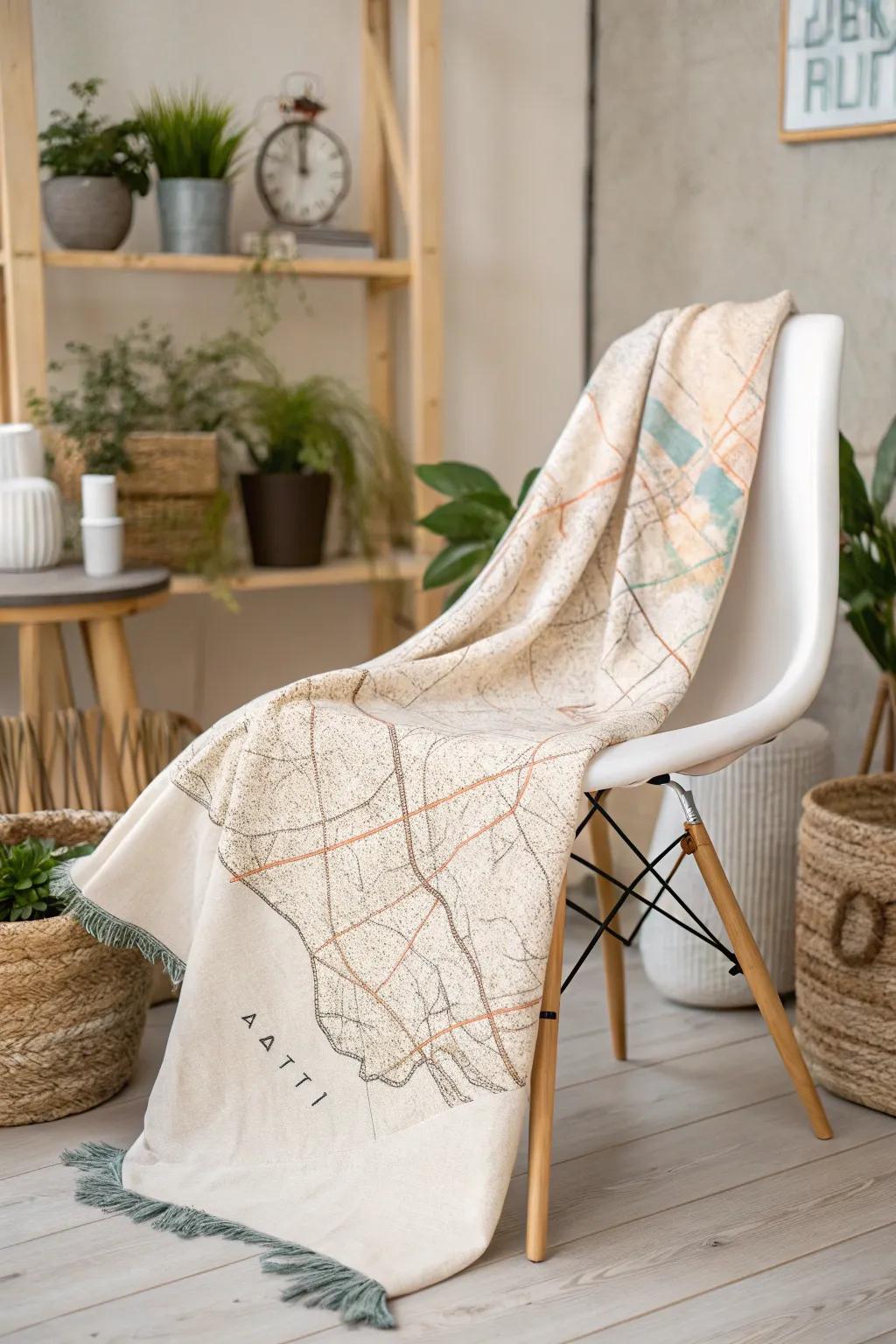 Wrap yourself in memories with a map blanket, perfect for reminiscing about your favorite travels.