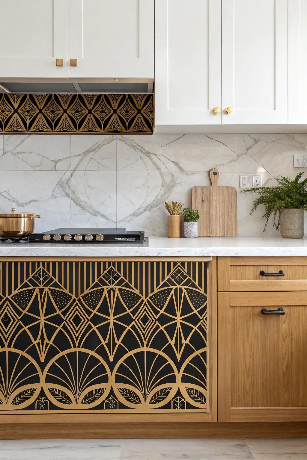 Elevate your kitchen with a touch of 1920s glamour. This art deco stencil brings sophistication to the heart of your home.