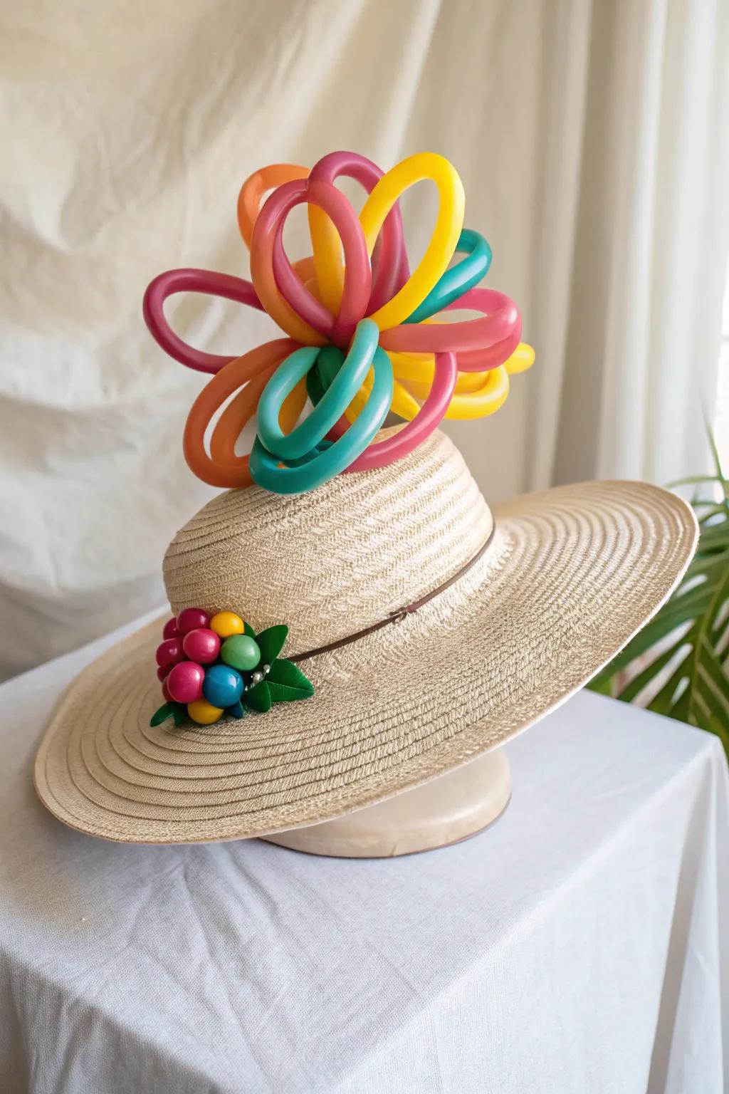 Elevate your style with an abstract balloon masterpiece—where art meets headwear.
