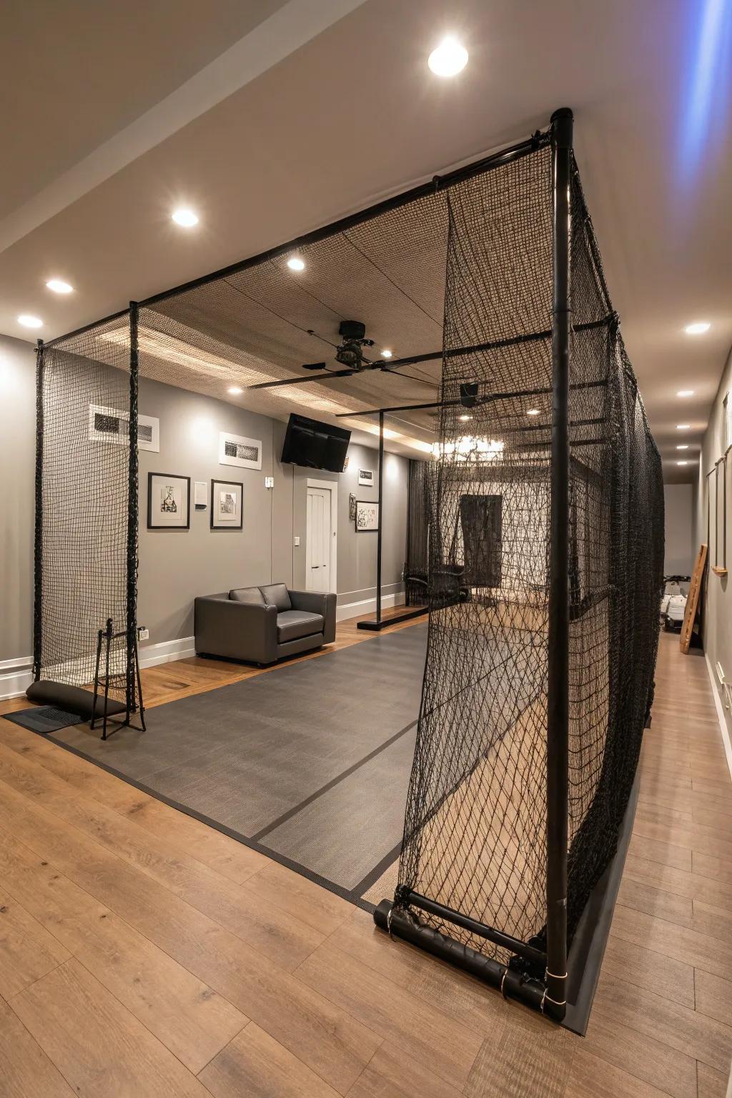 Practice your swing, rain or shine, in this stylish indoor batting haven.