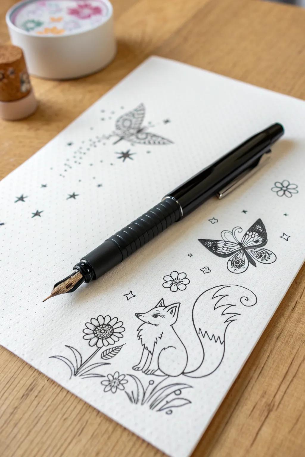 Let your imagination take flight with whimsical creatures drawn in ink. ✨ #BlackPenArt #CreativeExpression