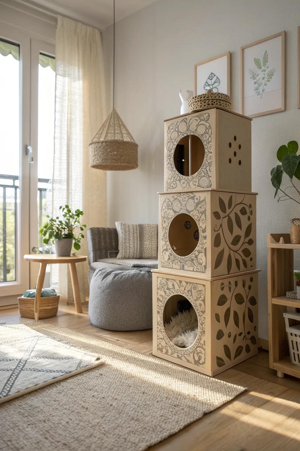 Create a cozy cardboard haven for your feline friend—eco-friendly and full of charm!