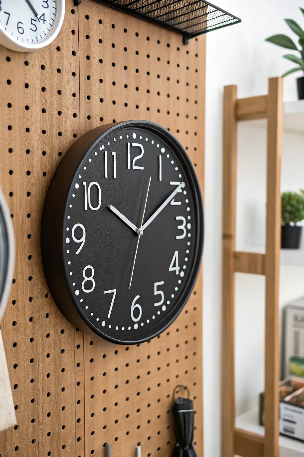 Time in Style: Elevate your classroom with a sleek pegboard clock.