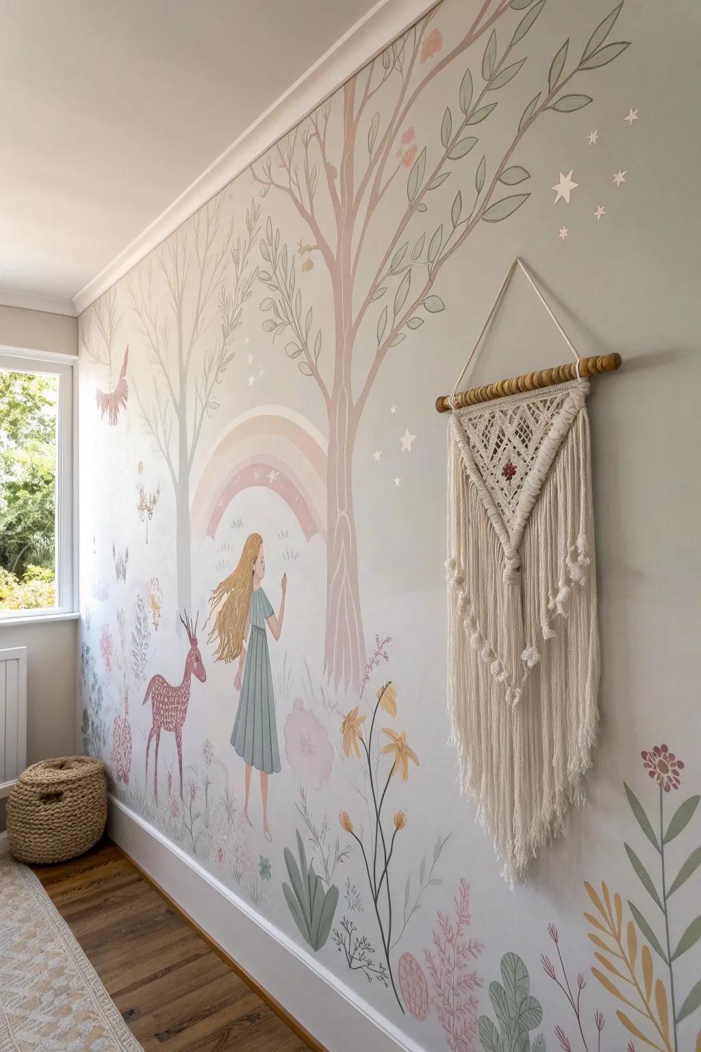 Step into a whimsical fantasy world with this enchanting mural, where fairy tales come to life on your wall.