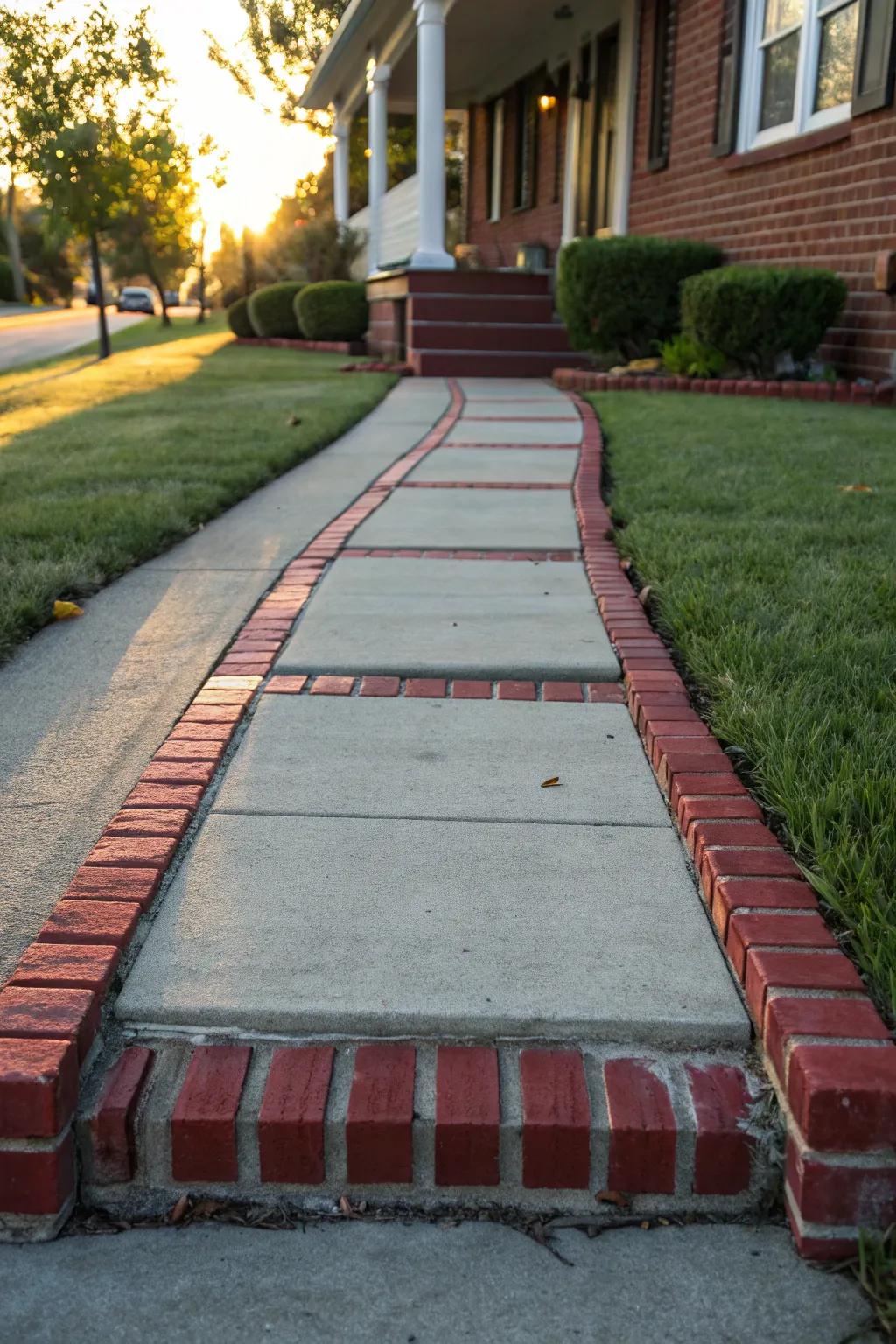 Elevate your curb appeal with bold brick borders that define and enhance your front walkway.