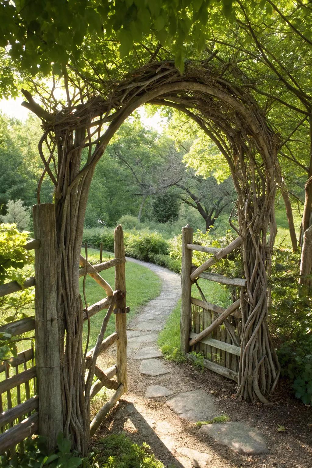 Step into serenity with this charming natural archway, where rustic meets elegance.