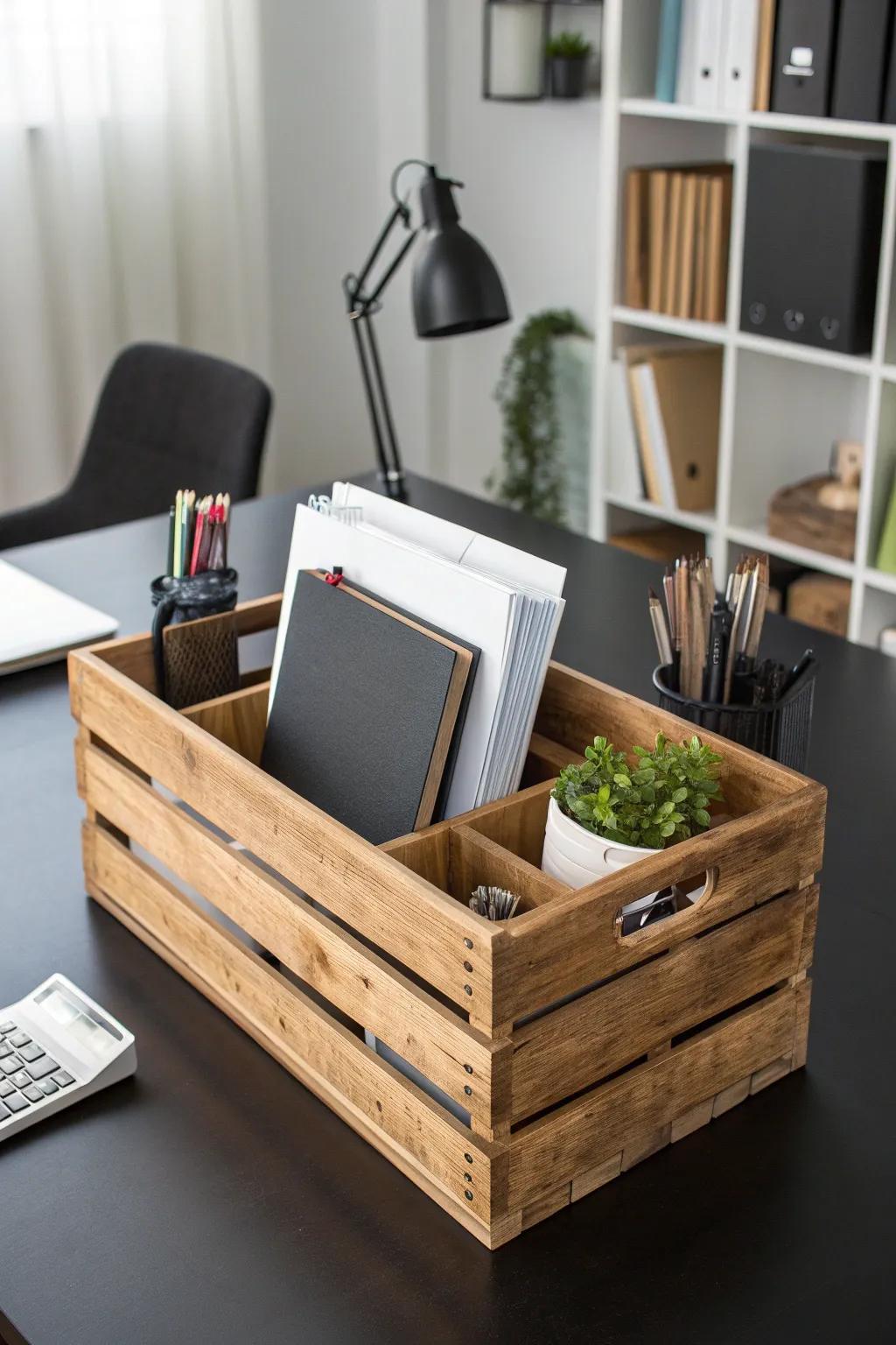 Elevate your workspace with a rustic crate office organizer—where style meets functionality.
