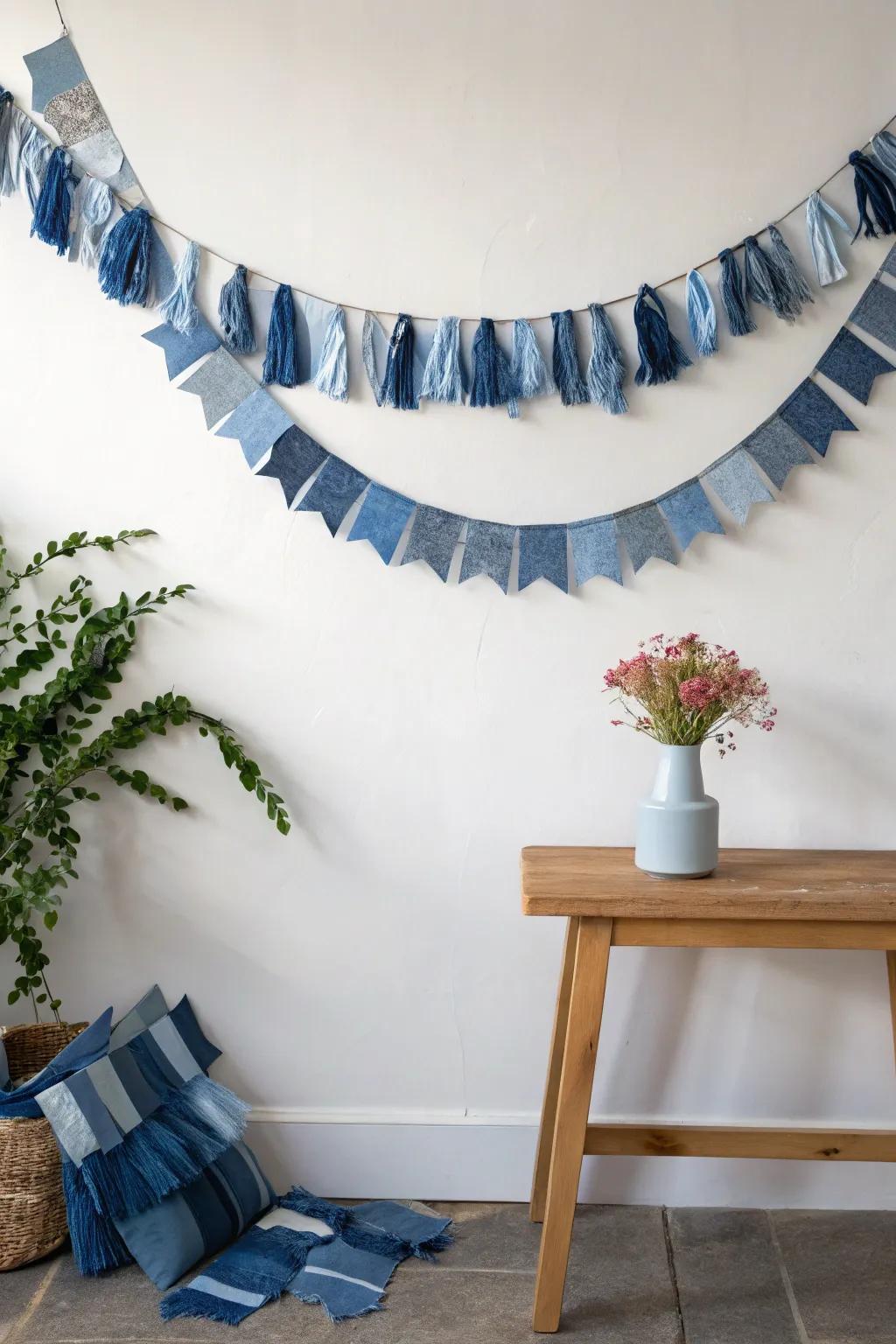 Transform scraps into style with this charming denim garland, perfect for adding a touch of boho chic to your minimalist decor.