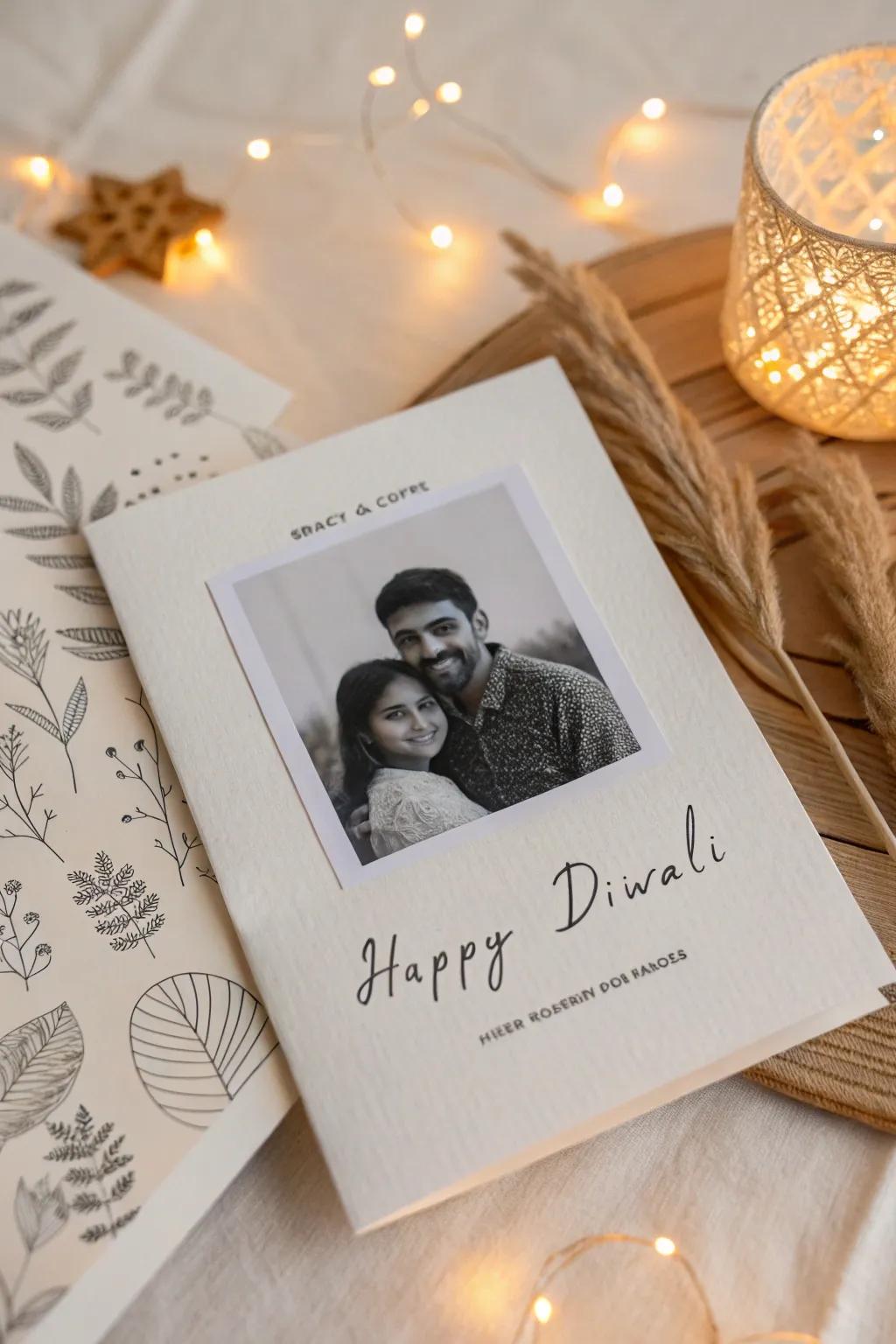 Add a cherished touch to your Diwali greetings with personalized photo cards that blend minimalist elegance and heartfelt memories.