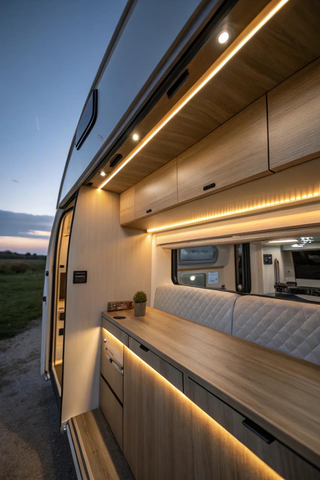 Illuminate your adventures with stylish, energy-efficient LED lighting for the perfect cozy retreat.