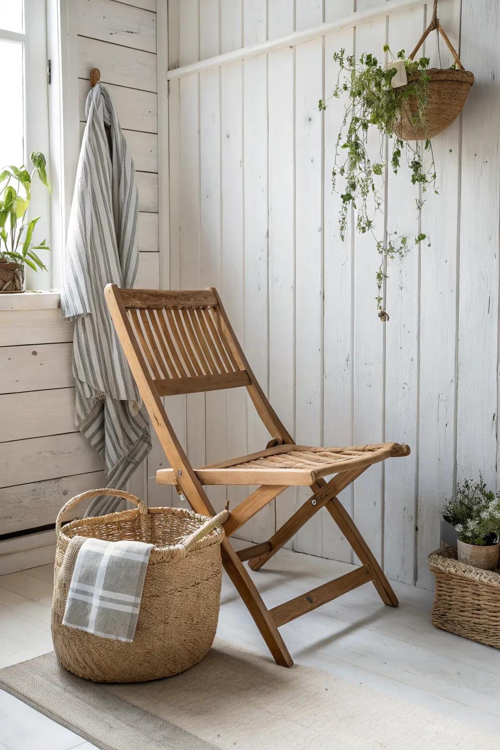 Effortless elegance: Scandinavian simplicity meets Boho charm in your shed storage.