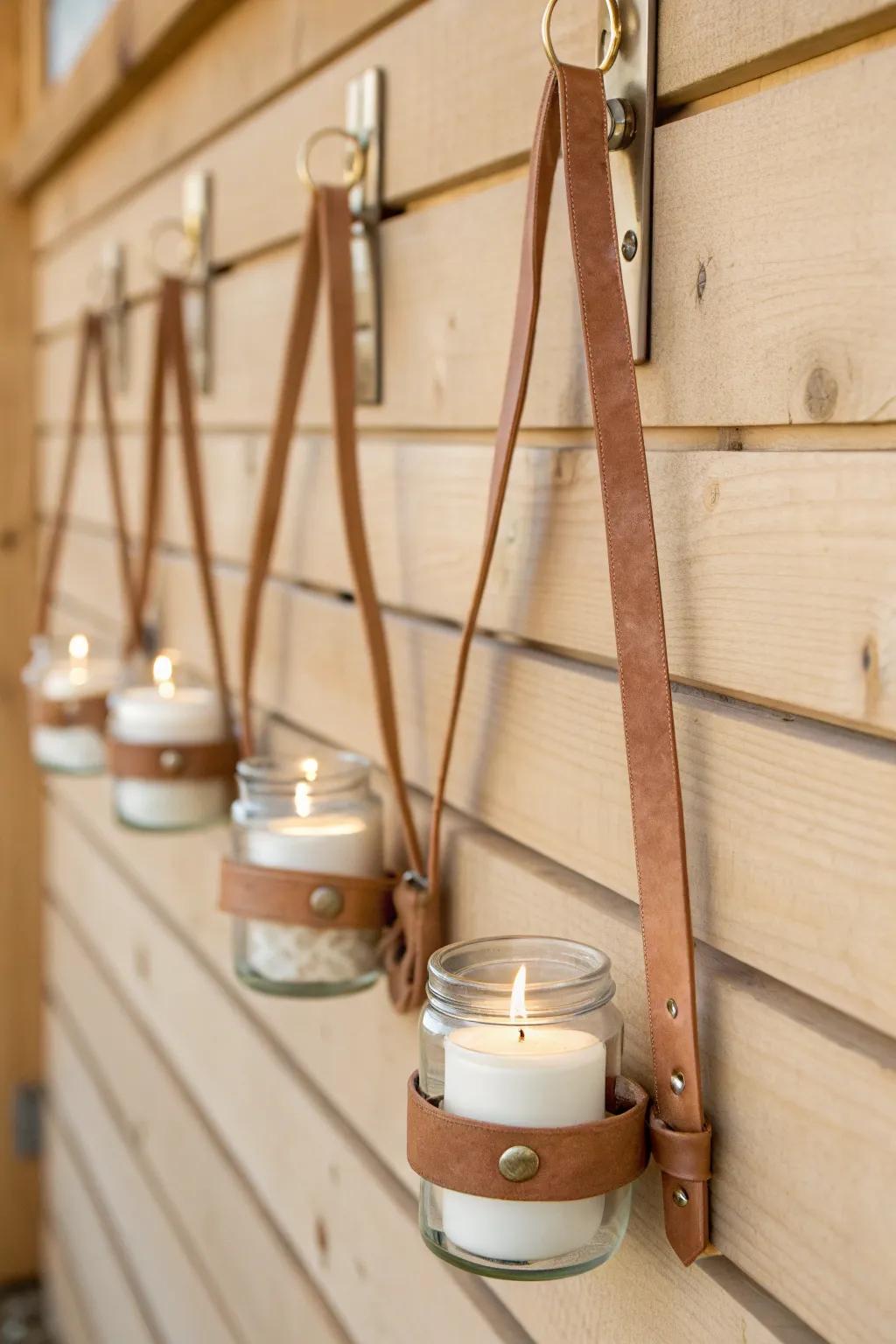 Elevate your space with a touch of rustic elegance: DIY Leather Strap Candle Holders.