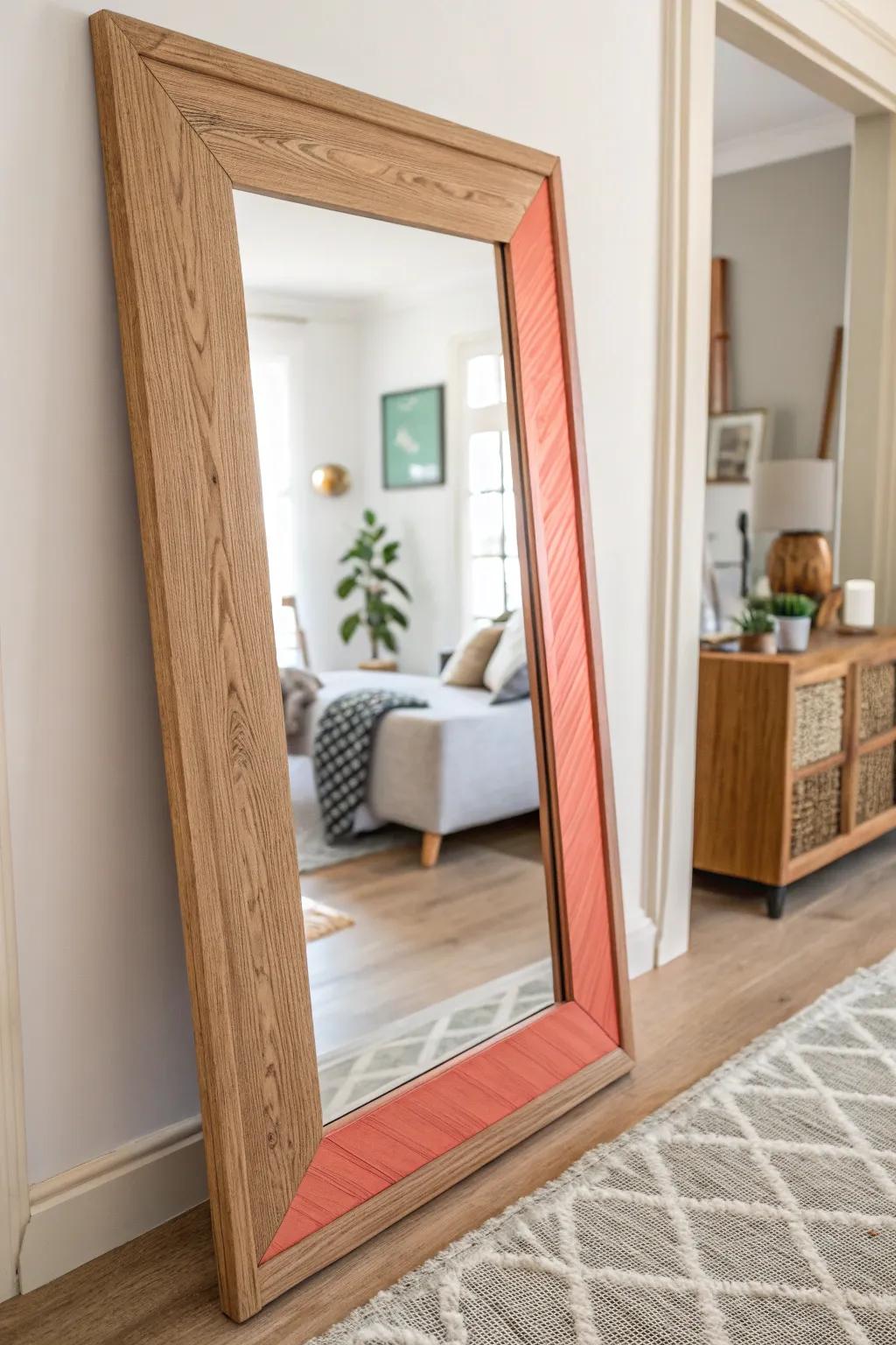 Add a playful pop of color to your minimalist style with this chic DIY wooden mirror frame.