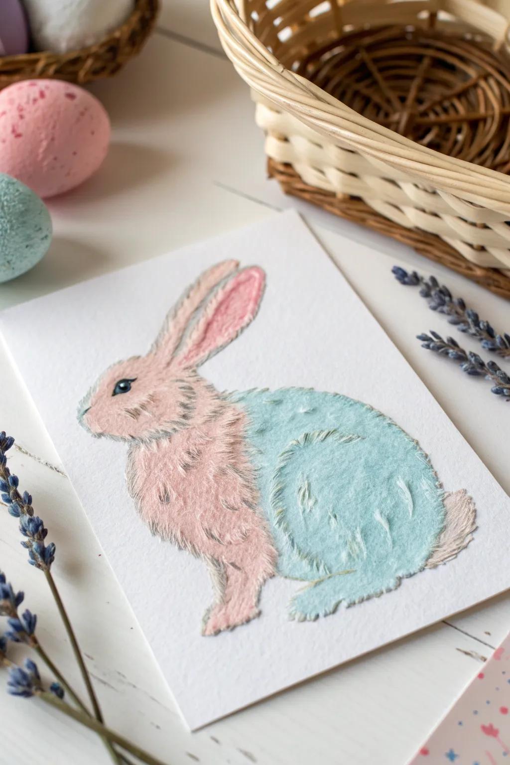 Capture the joy of Easter with this charming sponge-painted bunny card, perfect for little hands to create!
