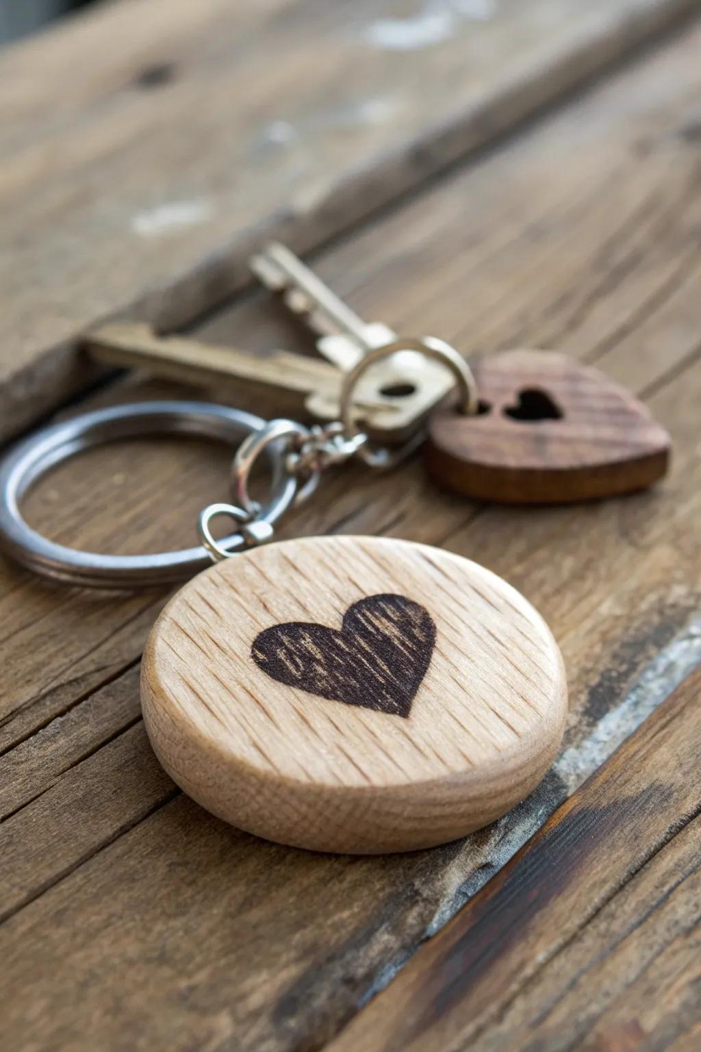 Craft a heartfelt connection with this personalized wooden keychain.