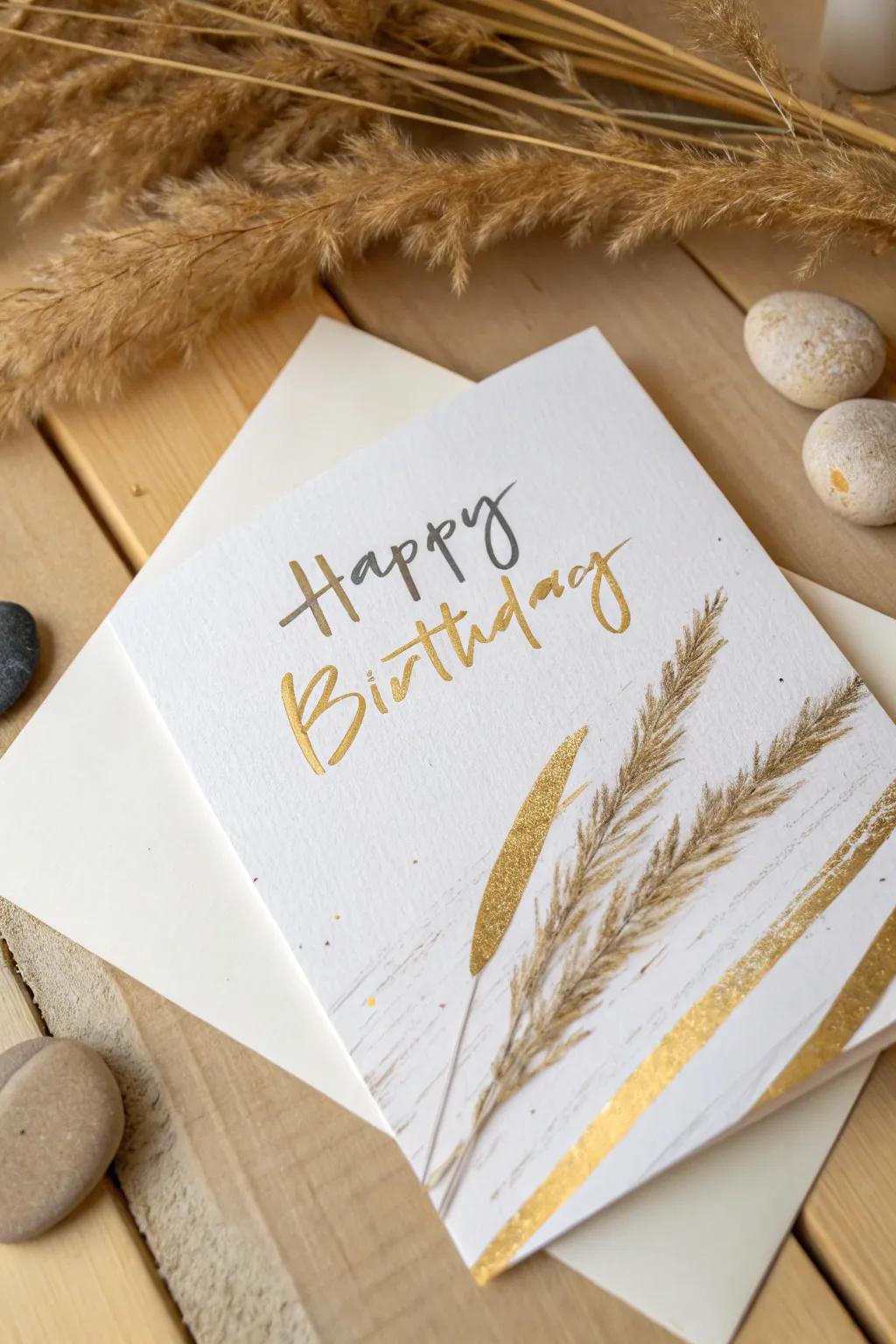 Elevate your birthday wishes with a hand-painted touch of gold, where simplicity meets elegance.