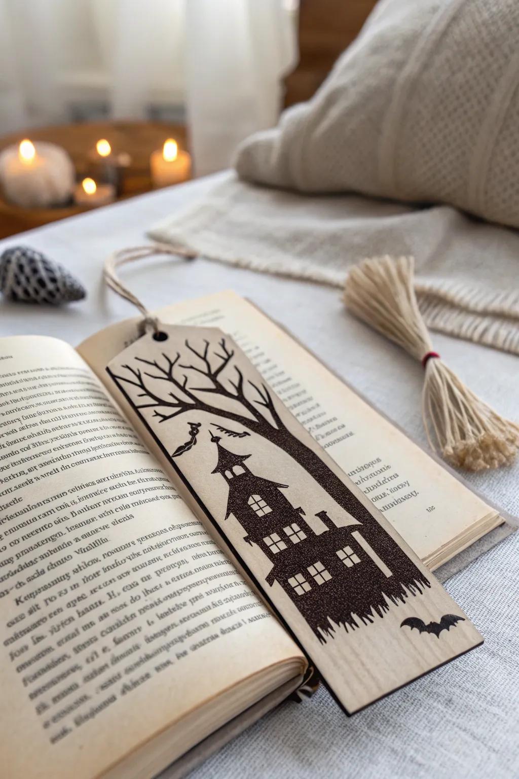 Elevate your reading experience with this enchanting haunted house bookmark, perfect for adding a touch of Halloween magic to your pages.