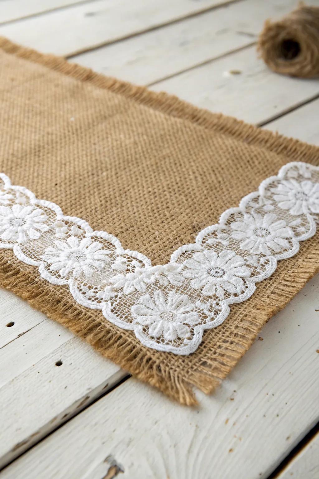 Elevate your table setting with the rustic elegance of burlap and lace placemats.