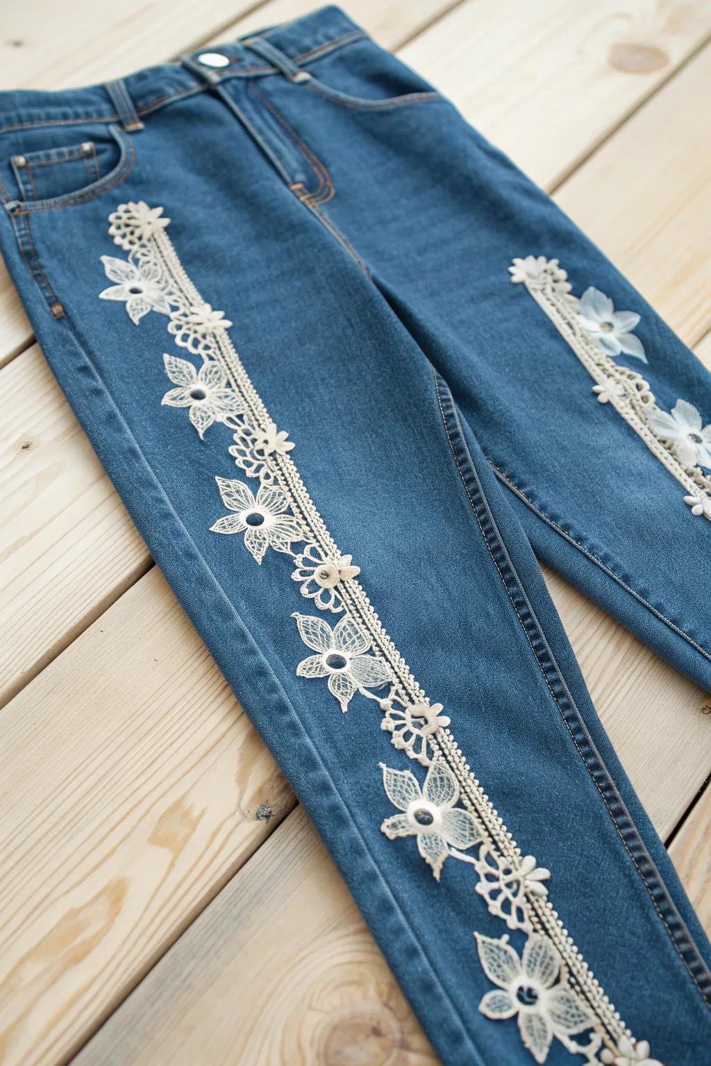 Embrace elegance: Denim meets delicate lace for a stunning contrast. #MinimalistChic #BohoVibes