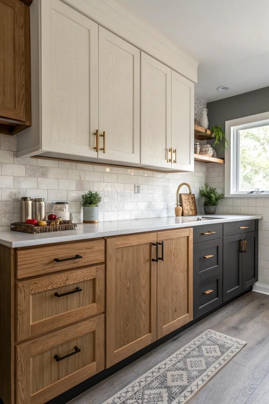 Elevate your kitchen style with stunning two-tone cabinetry for a modern and cozy touch.