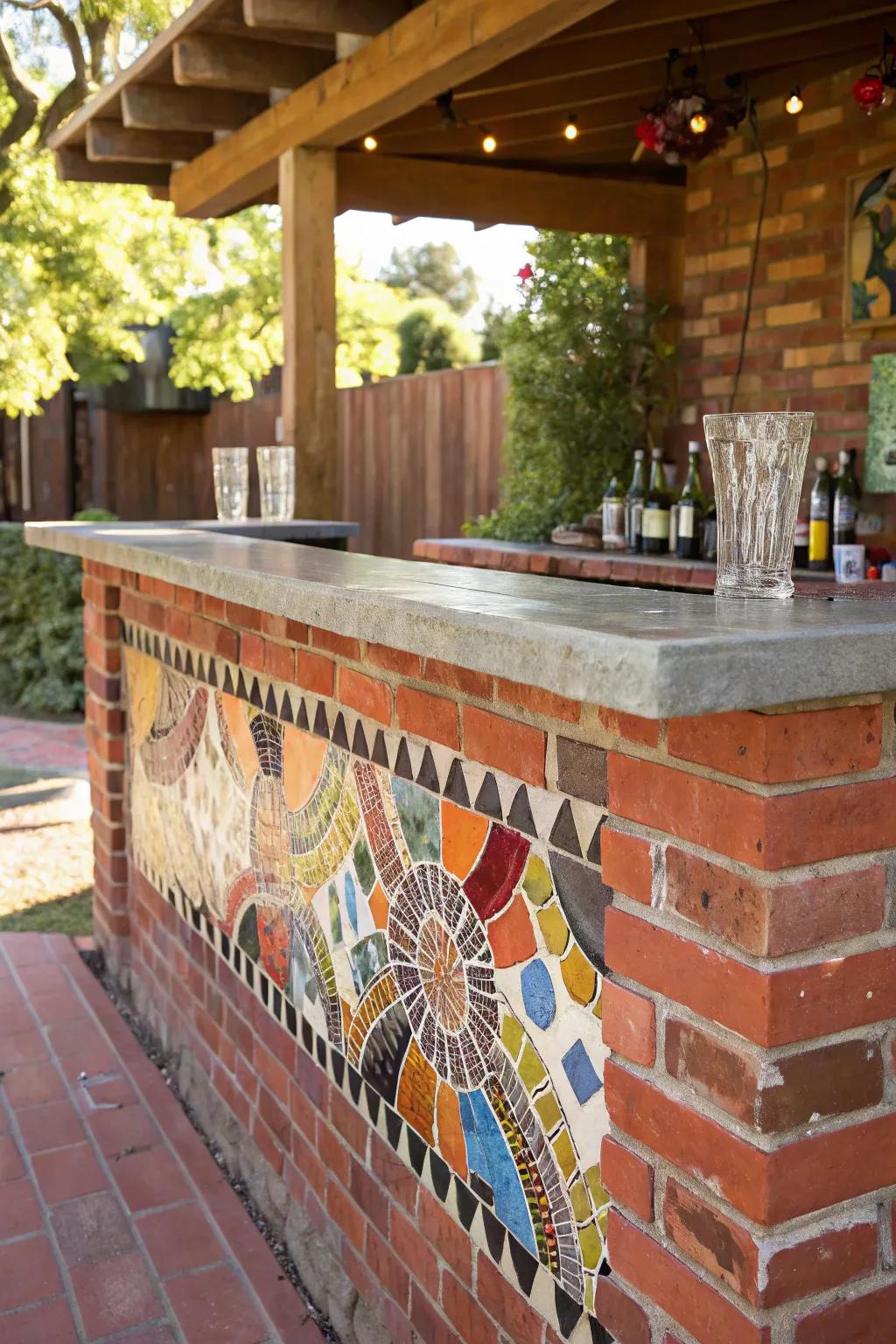 Add a splash of color to your outdoor space with a stunning mosaic backsplash.