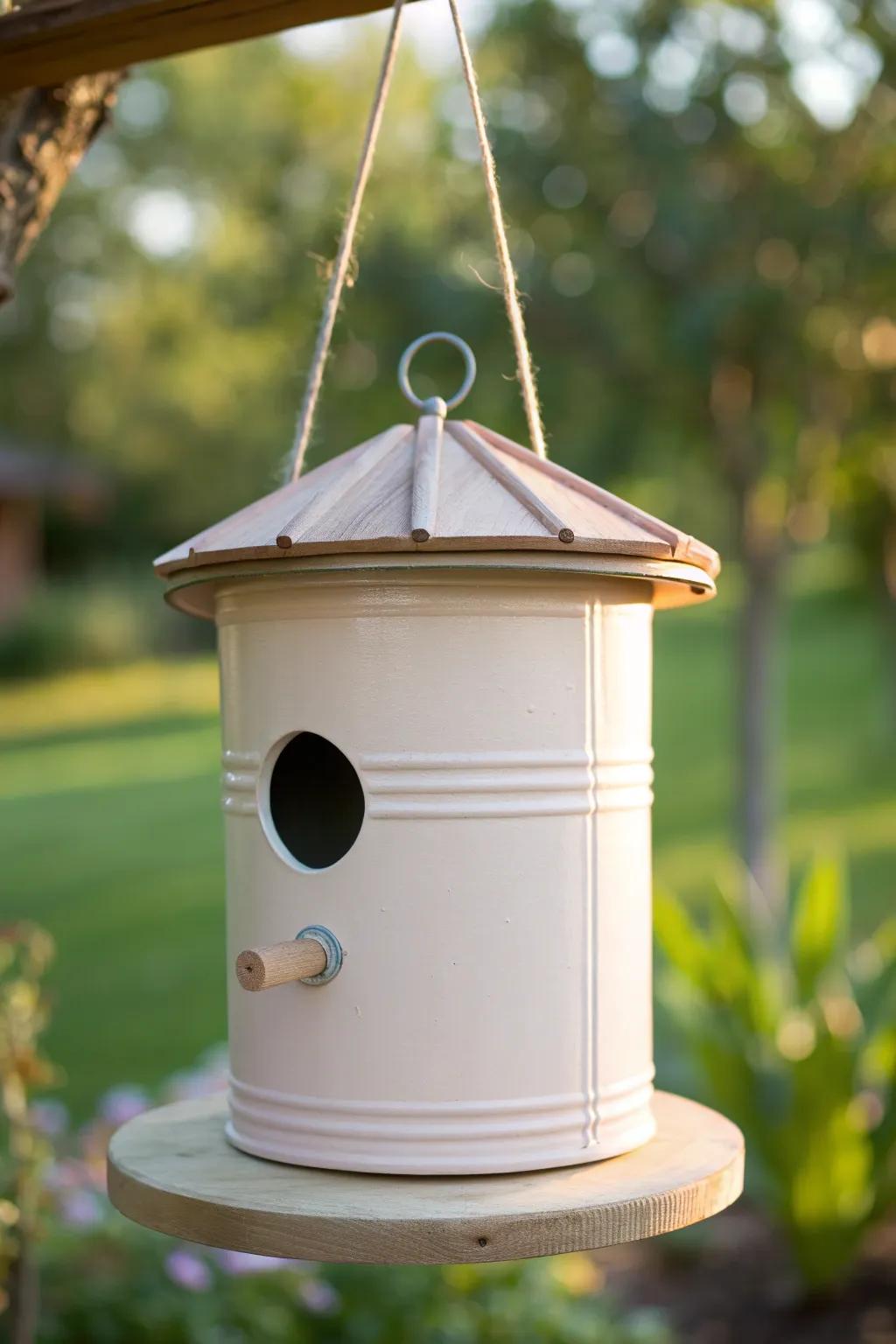 Transform a paint bucket into a charming birdhouse and invite nature into your garden.