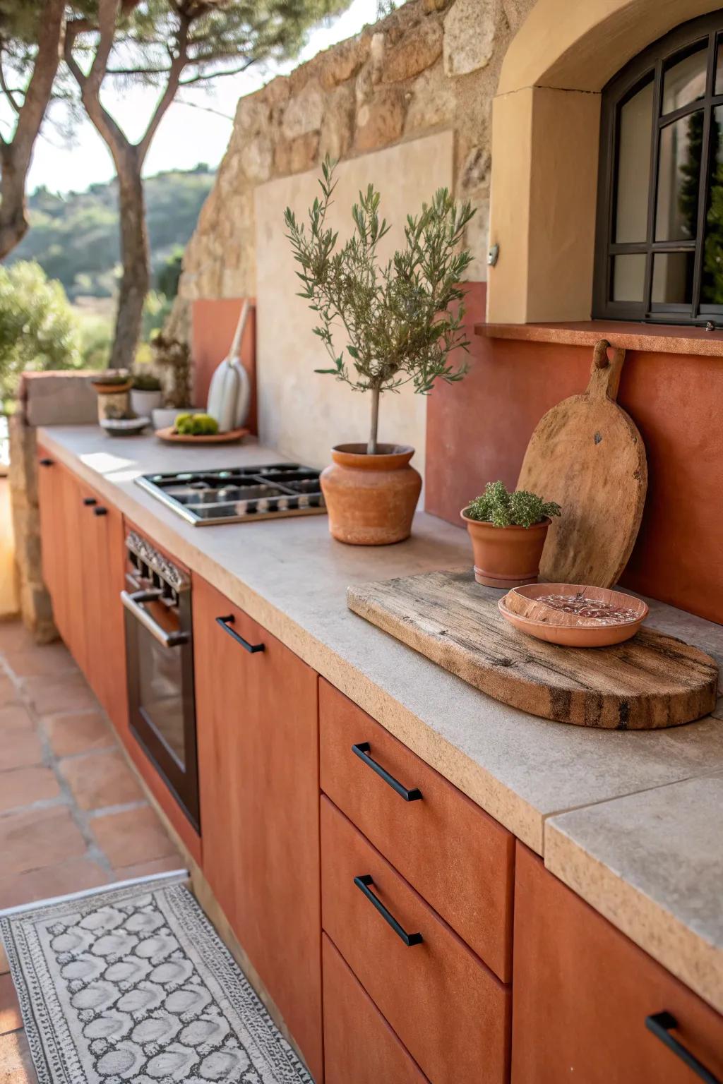 Transform your kitchen with the warm, inviting tones of terracotta countertops.