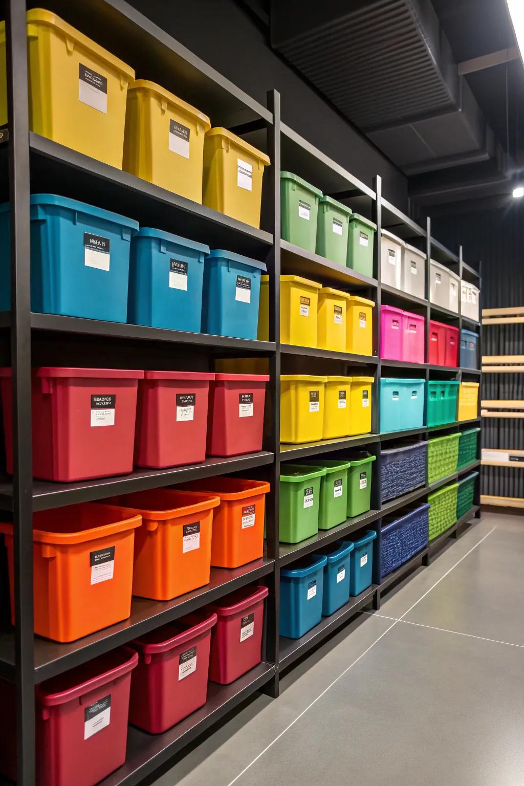 Transform your storage space with vibrant, color-coded bins—where organization meets style.
