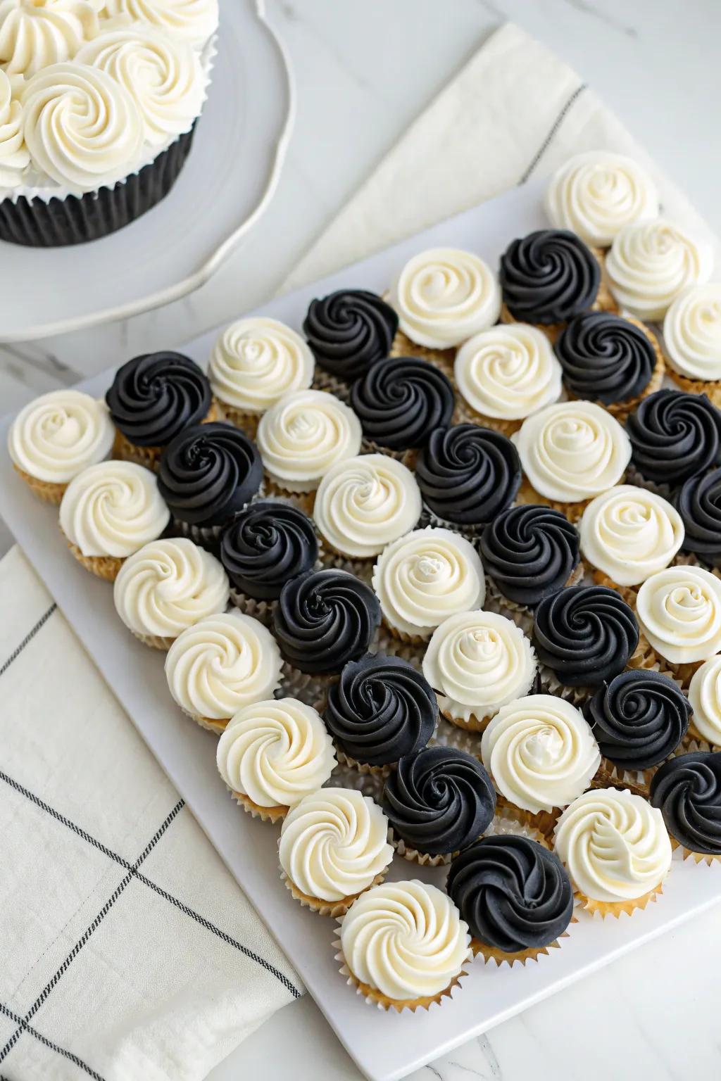 Elegance in simplicity: Embrace the chic contrast of black and white in a minimalist cupcake masterpiece.