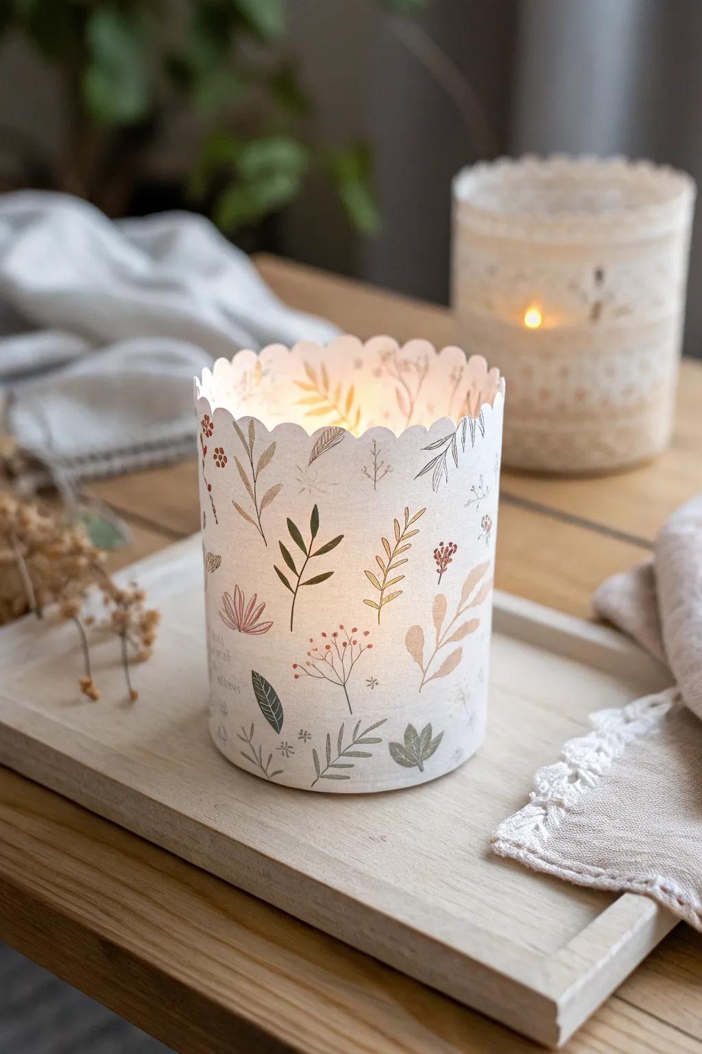 Illuminate your space with the warm glow of scrapbook-wrapped candle votives, blending minimalist elegance with boho charm.