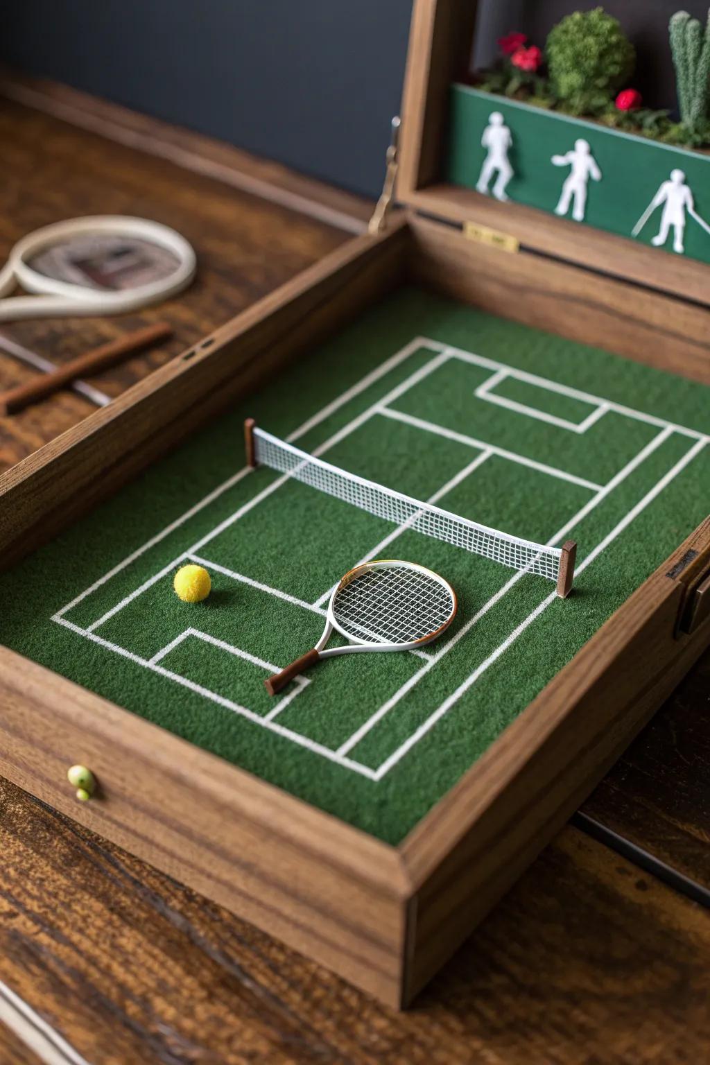 Bring Wimbledon home with this stunning miniature tennis court shadow box!