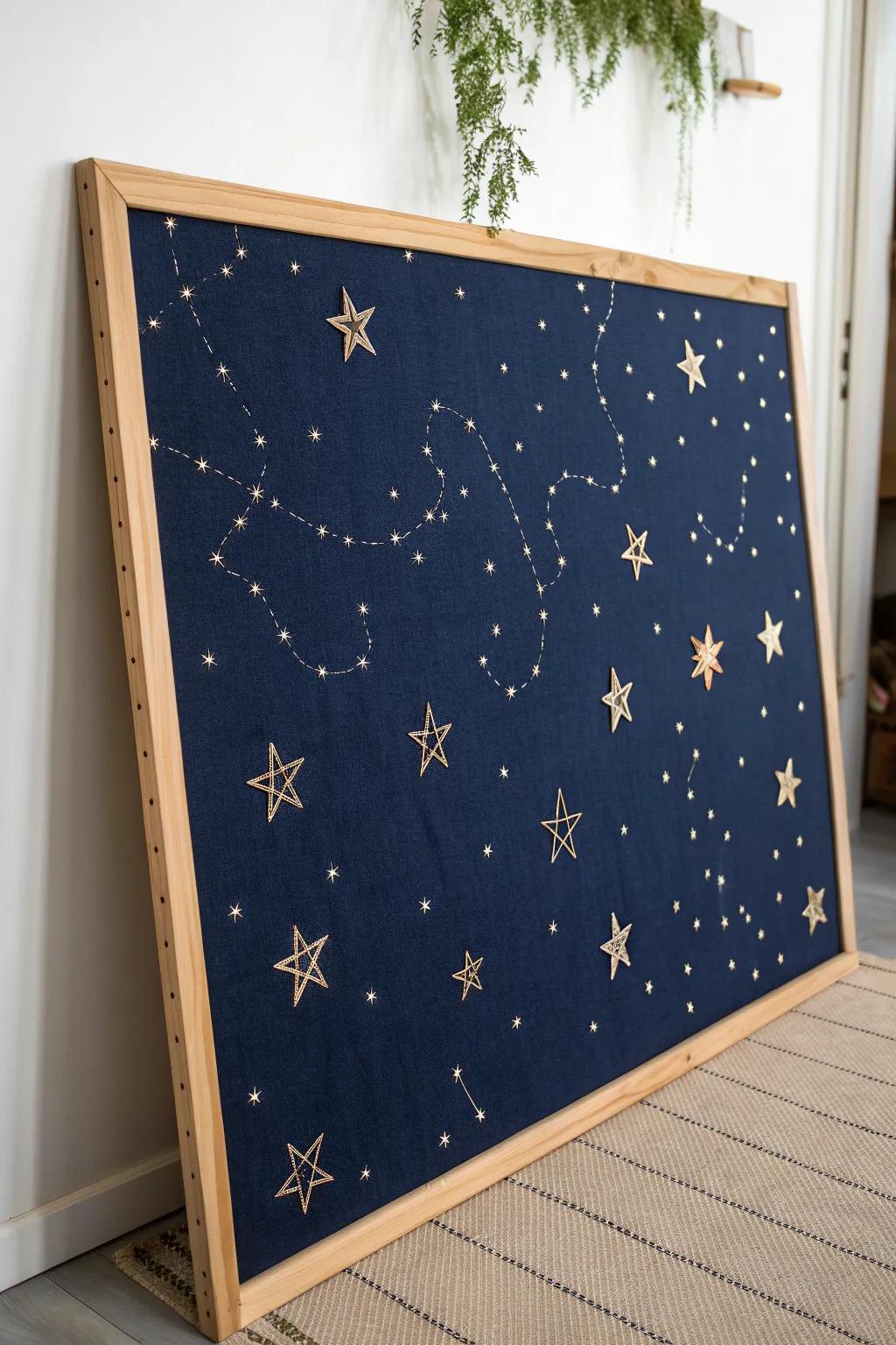 Bring the magic of a starry night indoors with this beautifully crafted bulletin board.