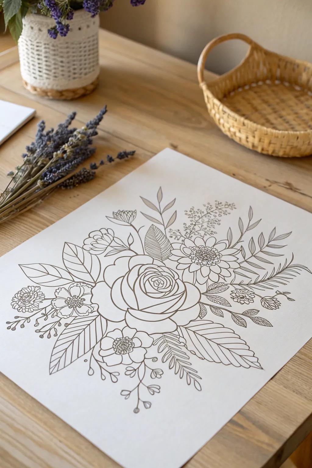 Embrace the beauty of complexity with this intricate floral stencil art, perfect for adding a touch of elegance to any space.