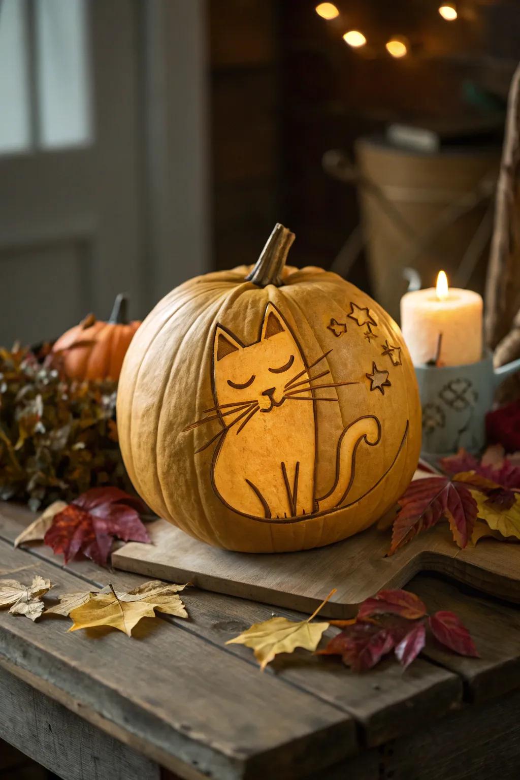 Chill vibes and autumn nights: meet the purr-fectly relaxed pumpkin cat!