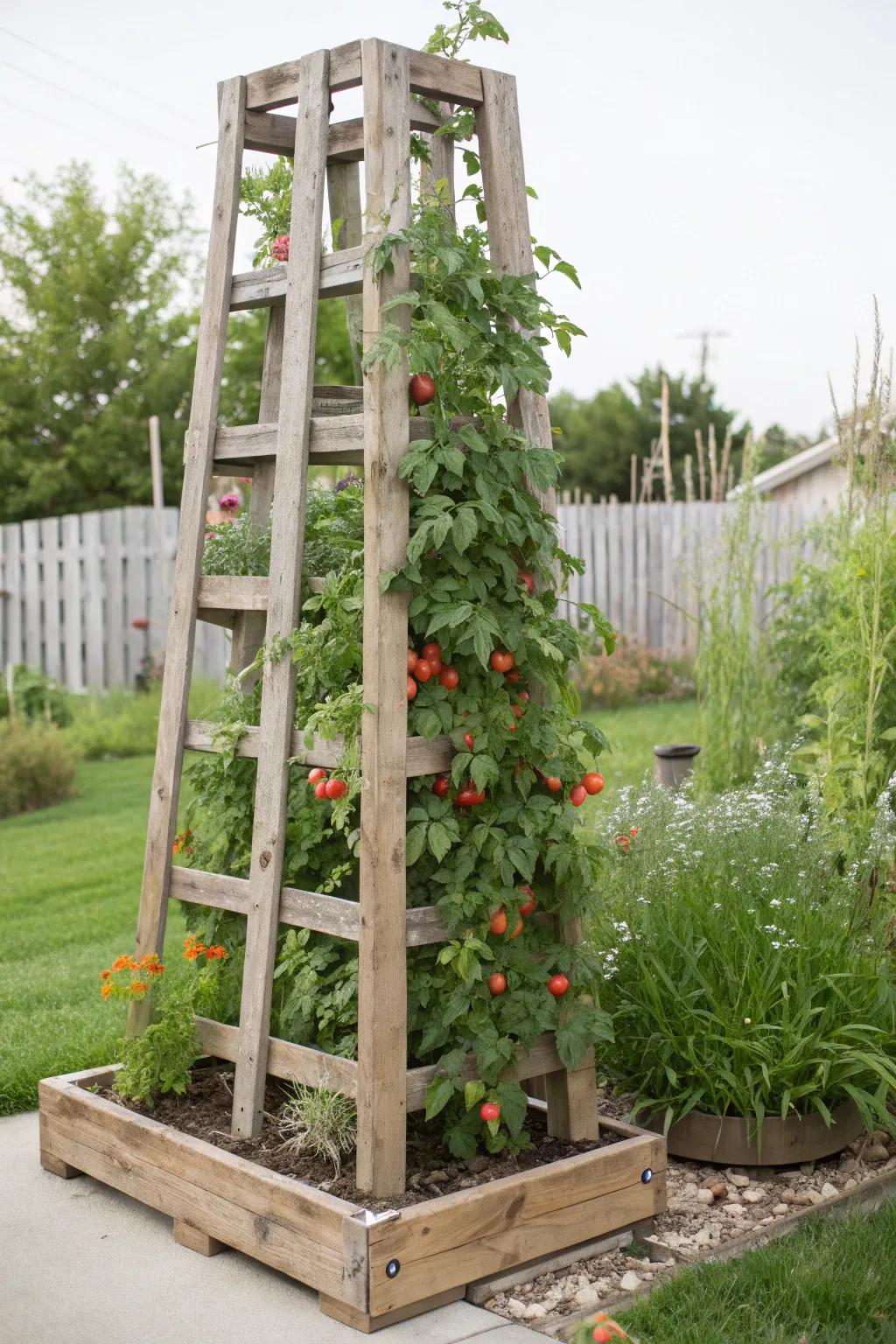 Transforming pallets into elegant garden art: a sustainable way to support your tomatoes with style. 🌿🍅 #EcoFriendly #GardenCraft