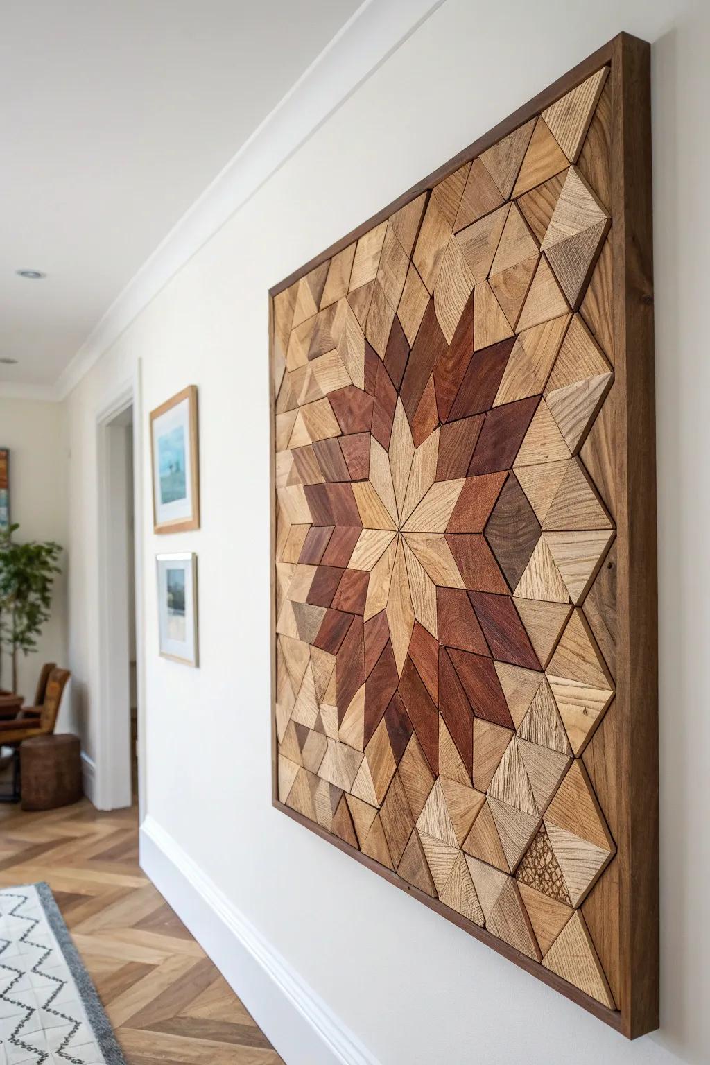 Transform your space with the natural allure of mosaic wood art. 🌿✨