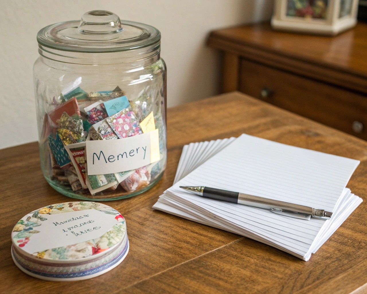 Begin your journey with mindfulness—setting up a memory jar with personalized details.