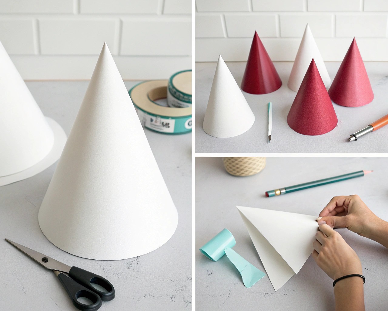 Creating the structural base is the first step in crafting your unique handpainted party hat.