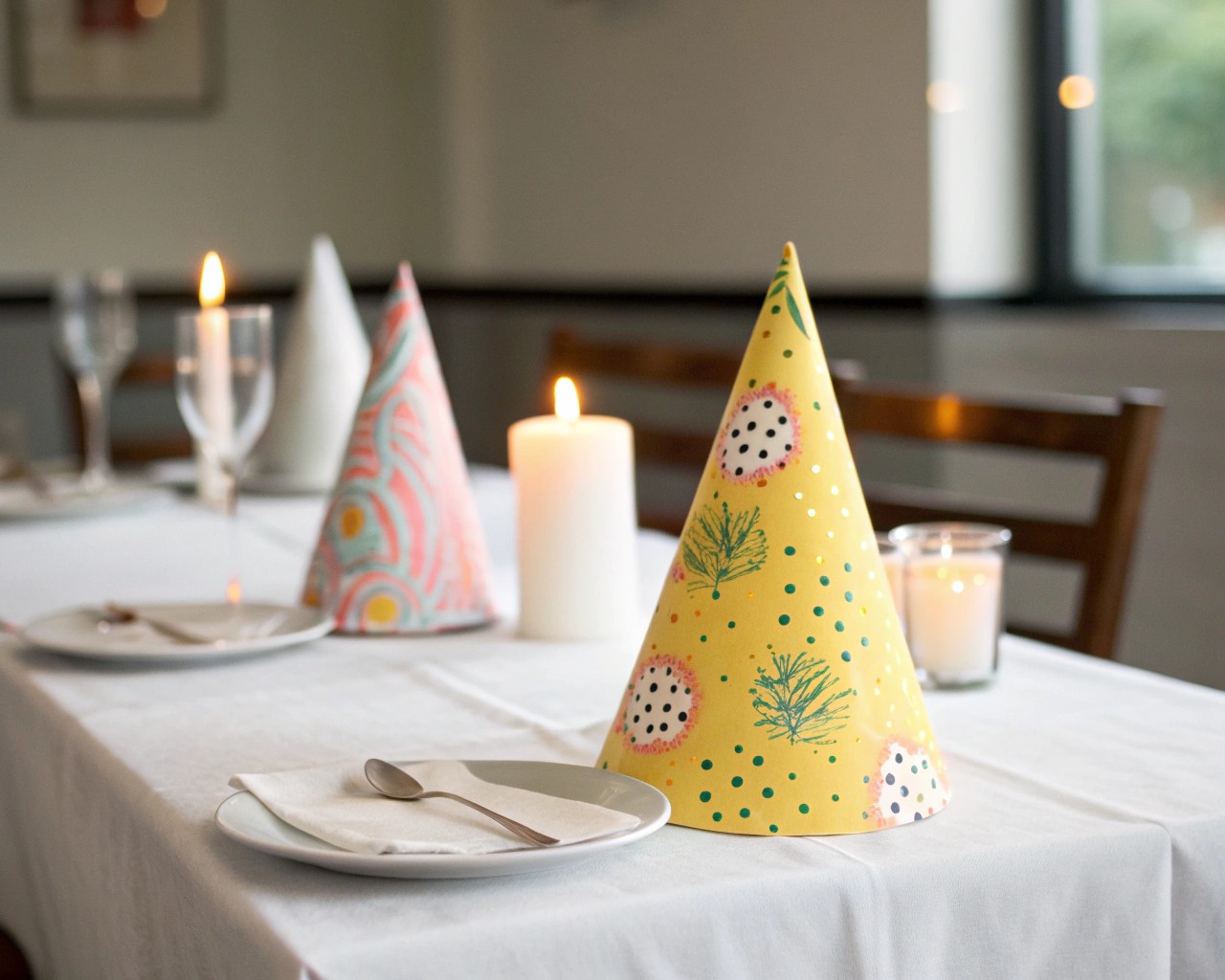 Each handpainted party hat is a unique piece of art, adding a personal and whimsical touch to any setting.