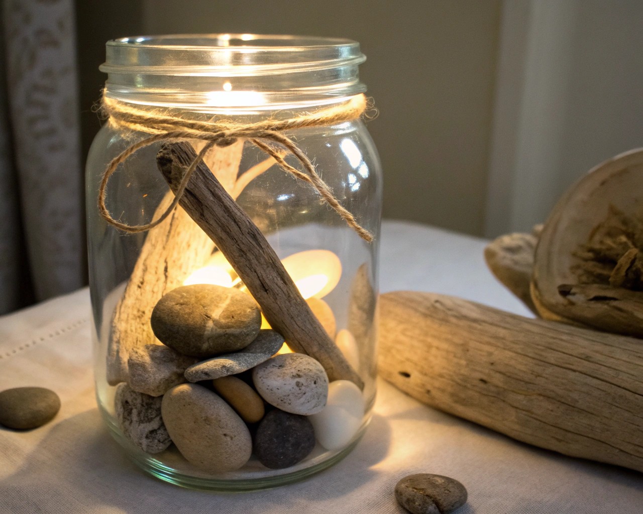 Introduce personal elements to make your jar centerpiece a unique and meaningful decor piece.