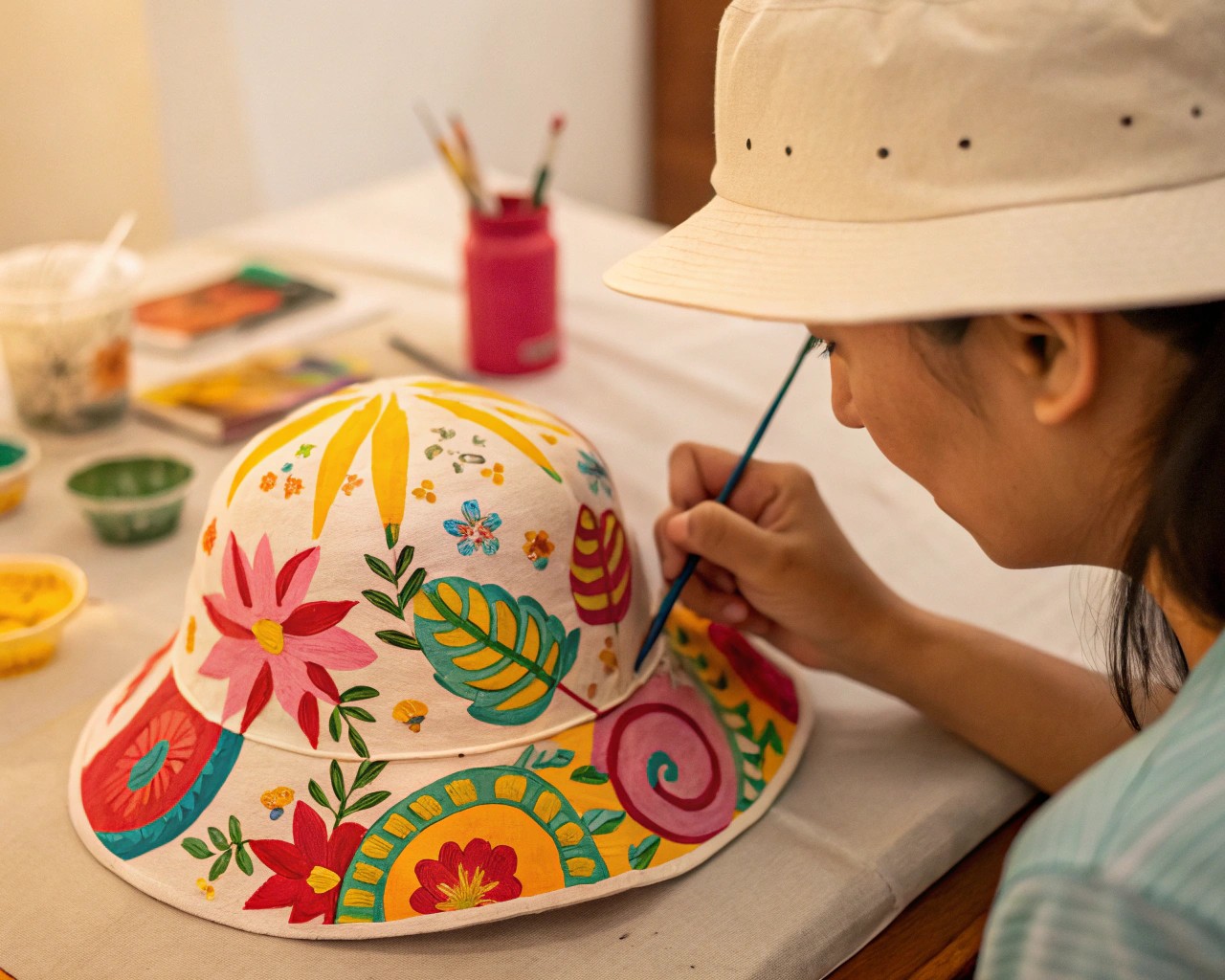 Painting the surface of your party hat allows for endless creativity and style customization.