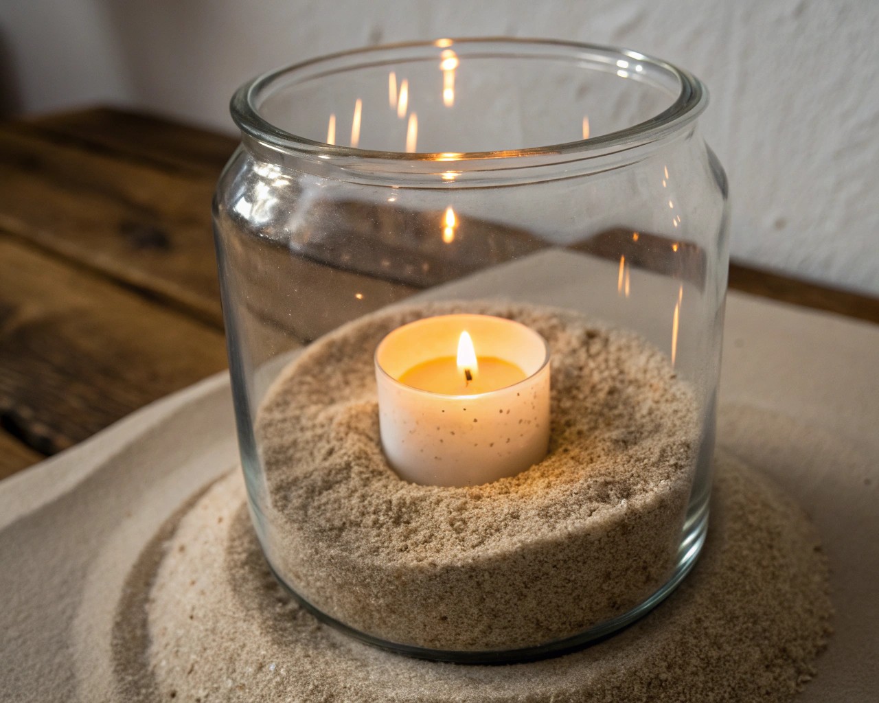 Position the light source thoughtfully to create a warm, inviting glow inside your jar.