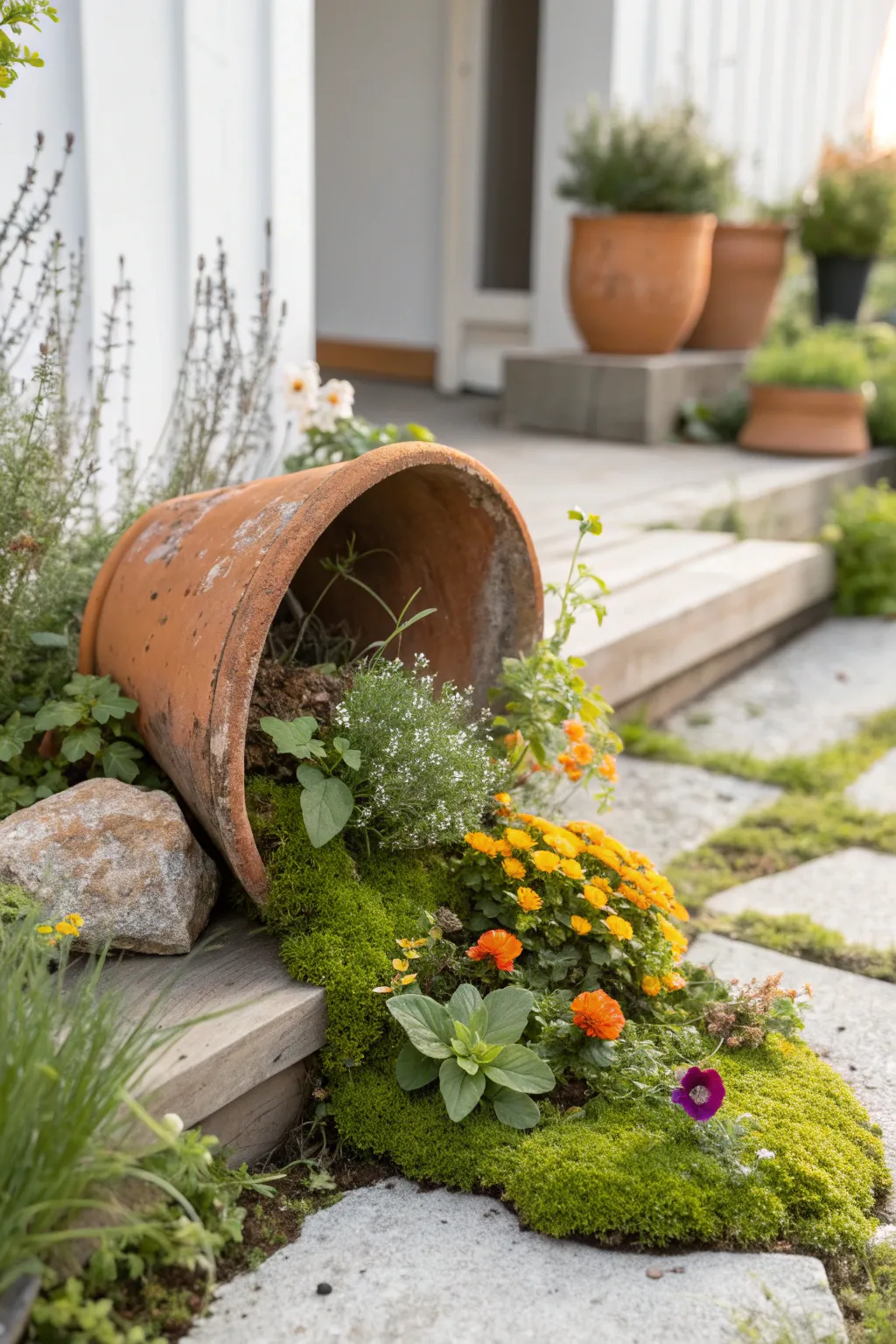 18+ Creative Spilled Flower Pot Garden Ideas